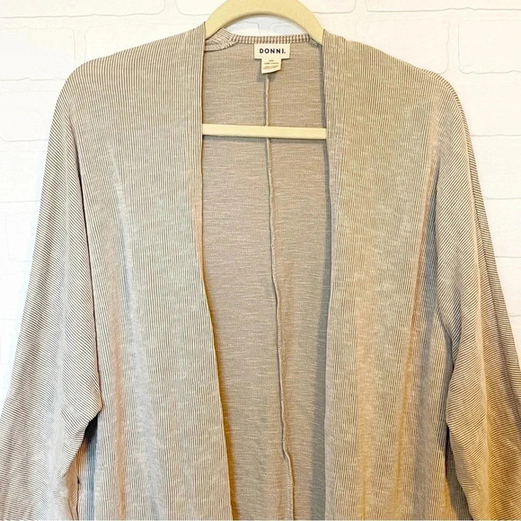 Anthropologie DONNI. Ribbed Open Front Sweater Cardigan beige OSFA - Picture 2 of 9